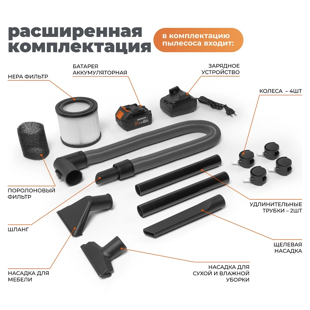 Пылесос Daewoo DAVC 1621Li SET 14