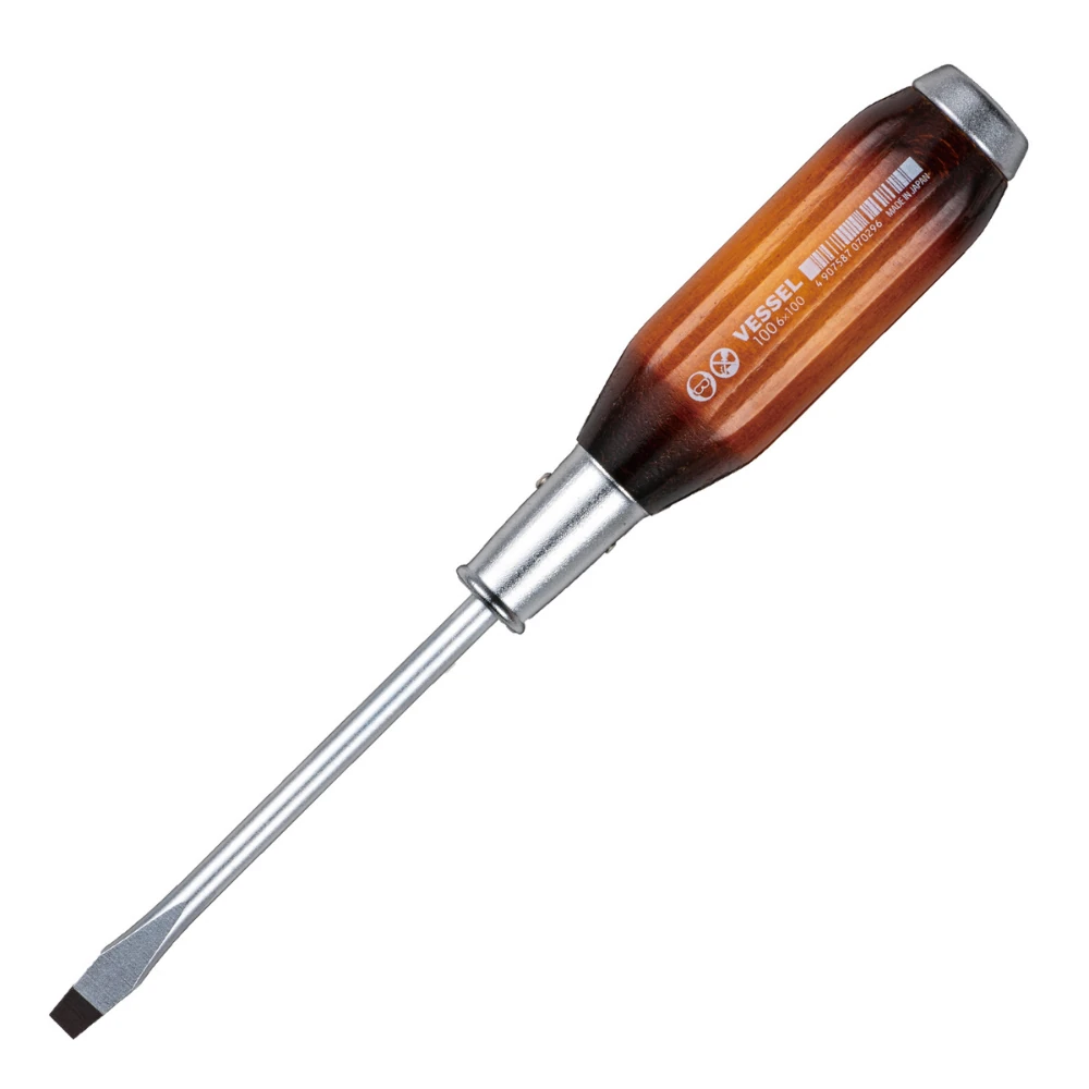 Отвертка Vessel SL6X100 WOODEN TANG-THRU 1