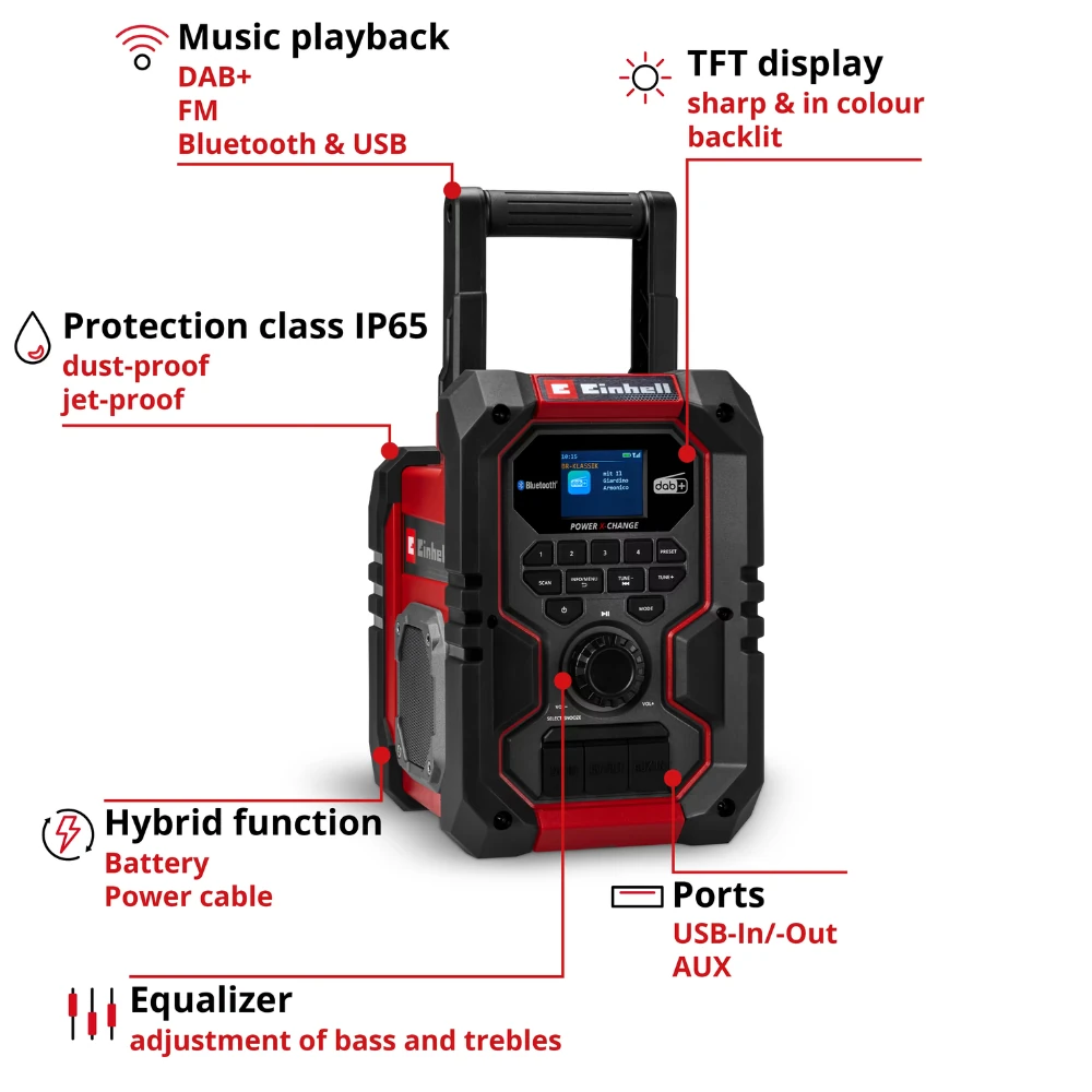 Аудиосистема Einhell Germany AG TE-CR 18 Li DAB+/FM/BT (340799542) 6
