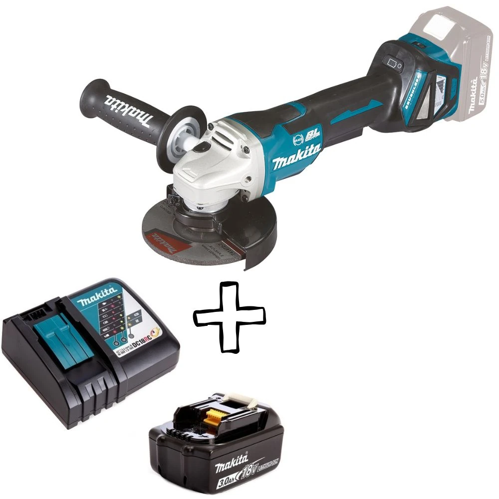 Углошлифовальная машина Makita DGA517Z+191A25-2 (BL1830B+DC18RC) 1