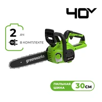 Пила цепная Greenworks G40CS30IIK2 (40v, 1хАКБ 2Ач и ЗУ) 2007807UA1